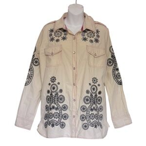RARE Johnny Was 3J Workshop VENUS EPAULET SHIRT #5861 Embroidered Western Size L
